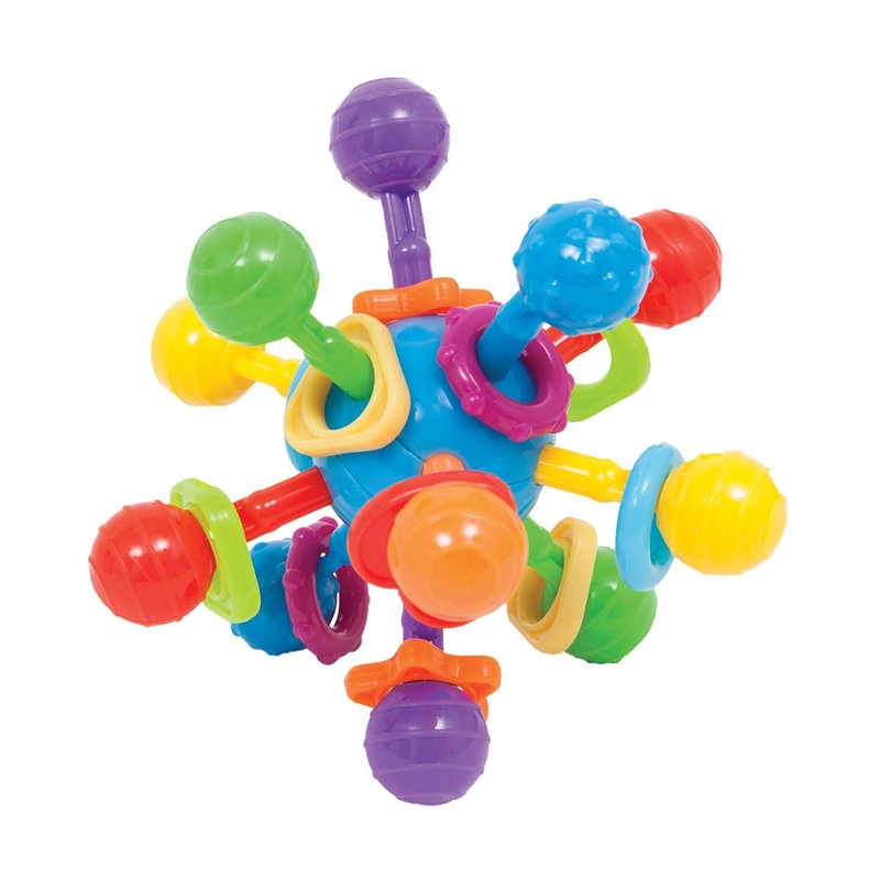 07 brinquedo buba chocalho e mordedor atomic ball 3m colorido